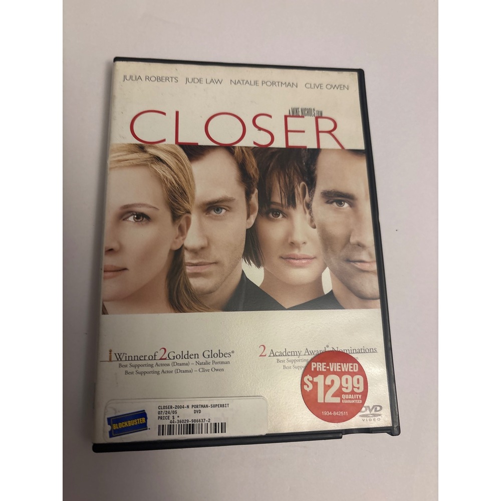 Columbia Pictures Closer DVD Natalie Portman Jude Law Good Romantic Drama R 2004